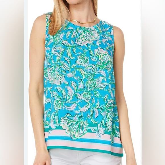 Lilly Pulitzer Tops - Lilly Pulitzer Blue and Green Sleeveless Blouse Size XSmall